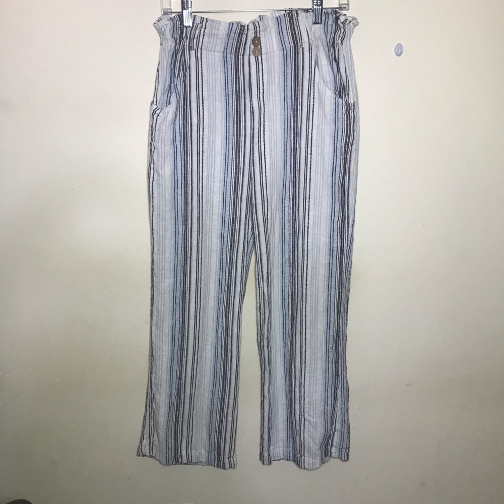 Linen M pants blue white stripes stripe pockets stretch